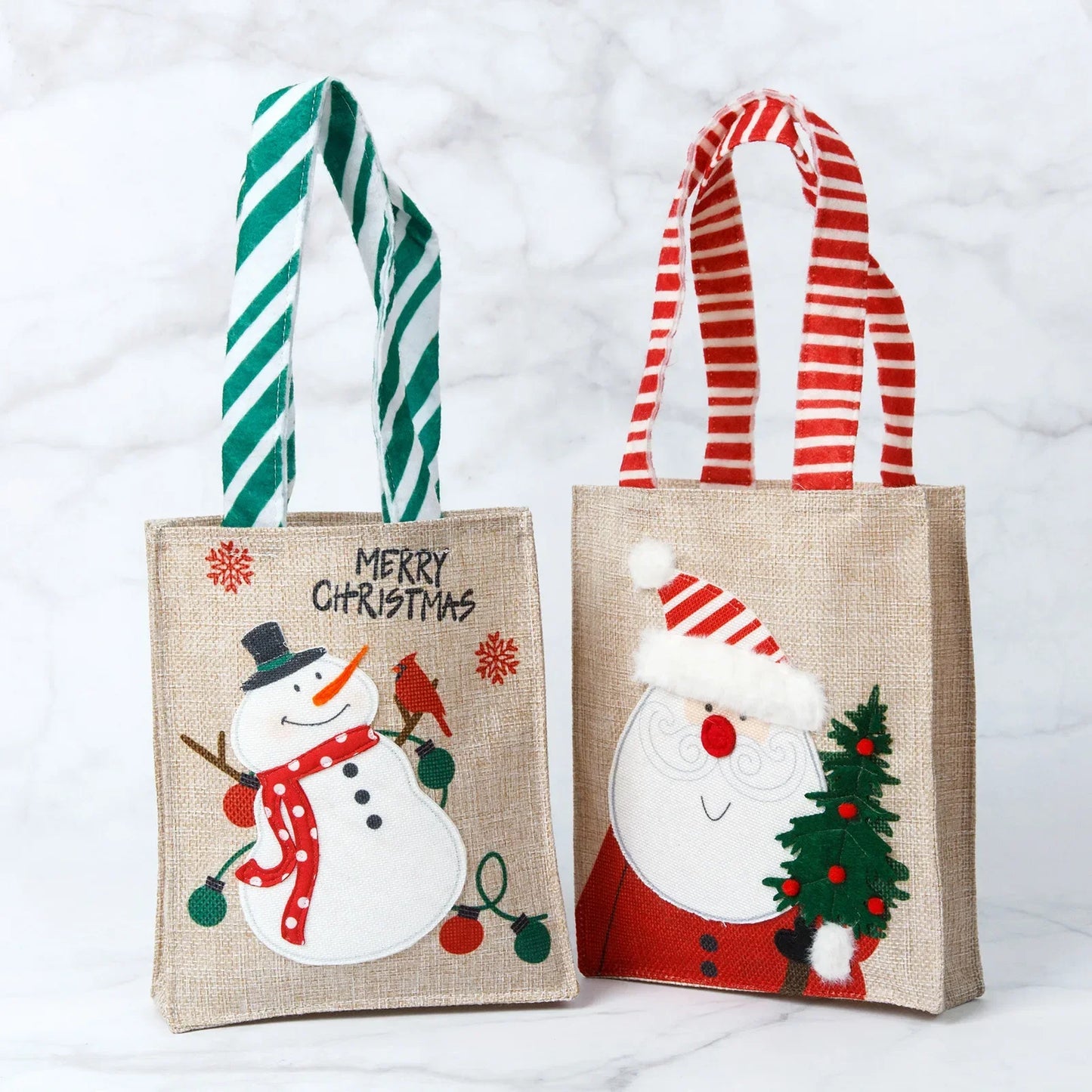 Bolsas de arpillera de Navidad con diseño de Papá Noel y muñeco de nieve, 1-10 Uds.