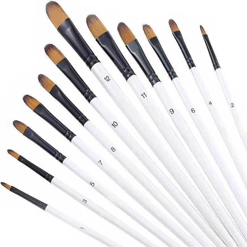 Juego de 12 pinceles de pintura artística con mango de madera y cerdas de nailon