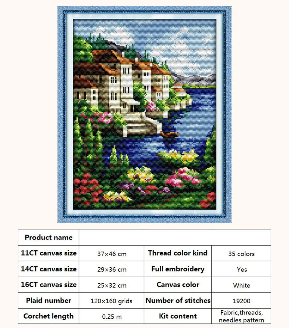 Kit de punto de cruz para manualidades,  con patrones de paisaje con Casa o cabaña,  11CT, 14CT, 16CT, DMC