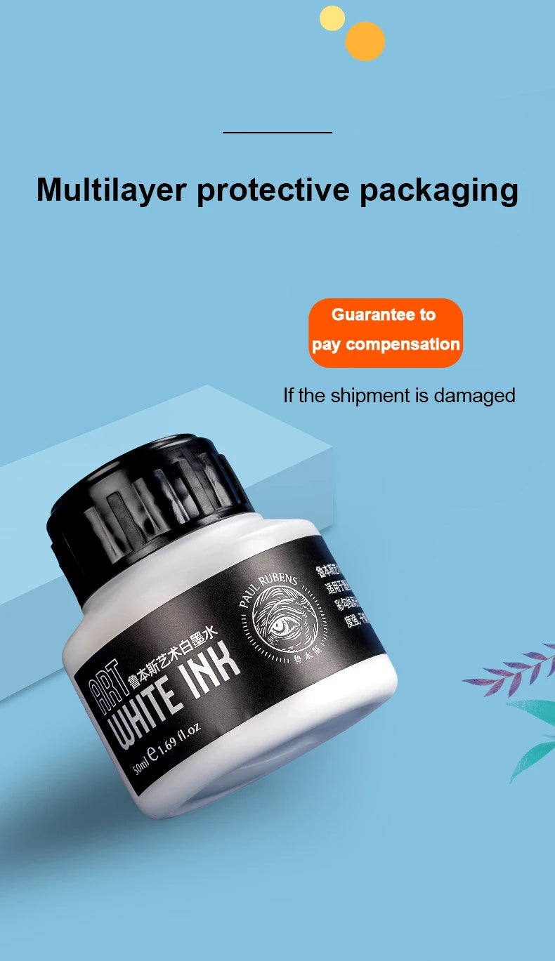 Tinta Blanca para Dibujo Paul Rubens Cartoonist de 50 ml para Pintura Artística con Pincel o Plumilla, Tinta Blanca Altamente Opaca para Resaltos y Correcciones