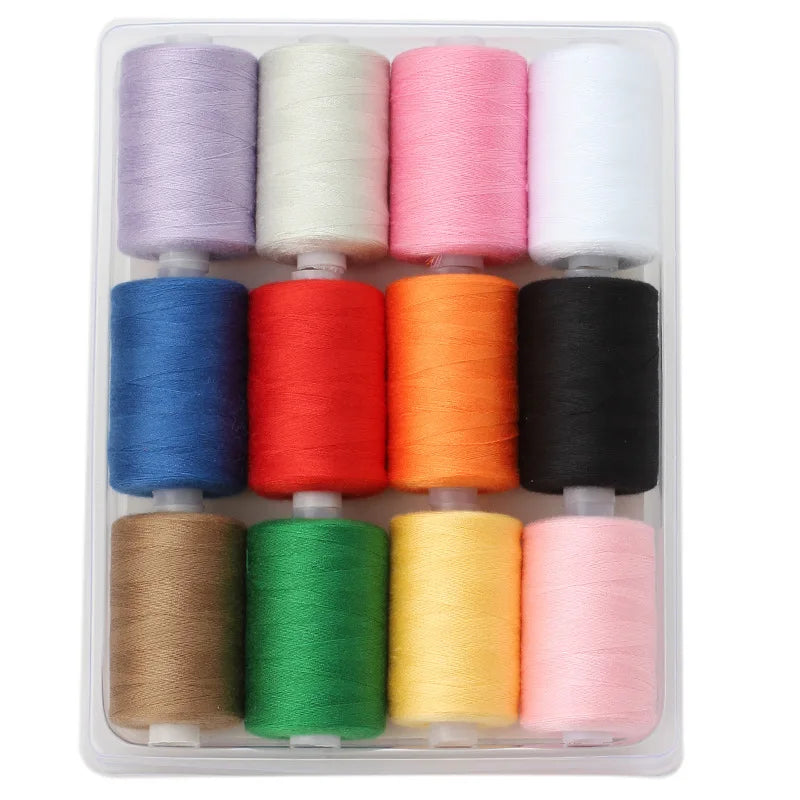 Rollo pequeño de hilo de poliéster para costura, conjunto de hilos de Color de 1000 yardas, 12 colores.