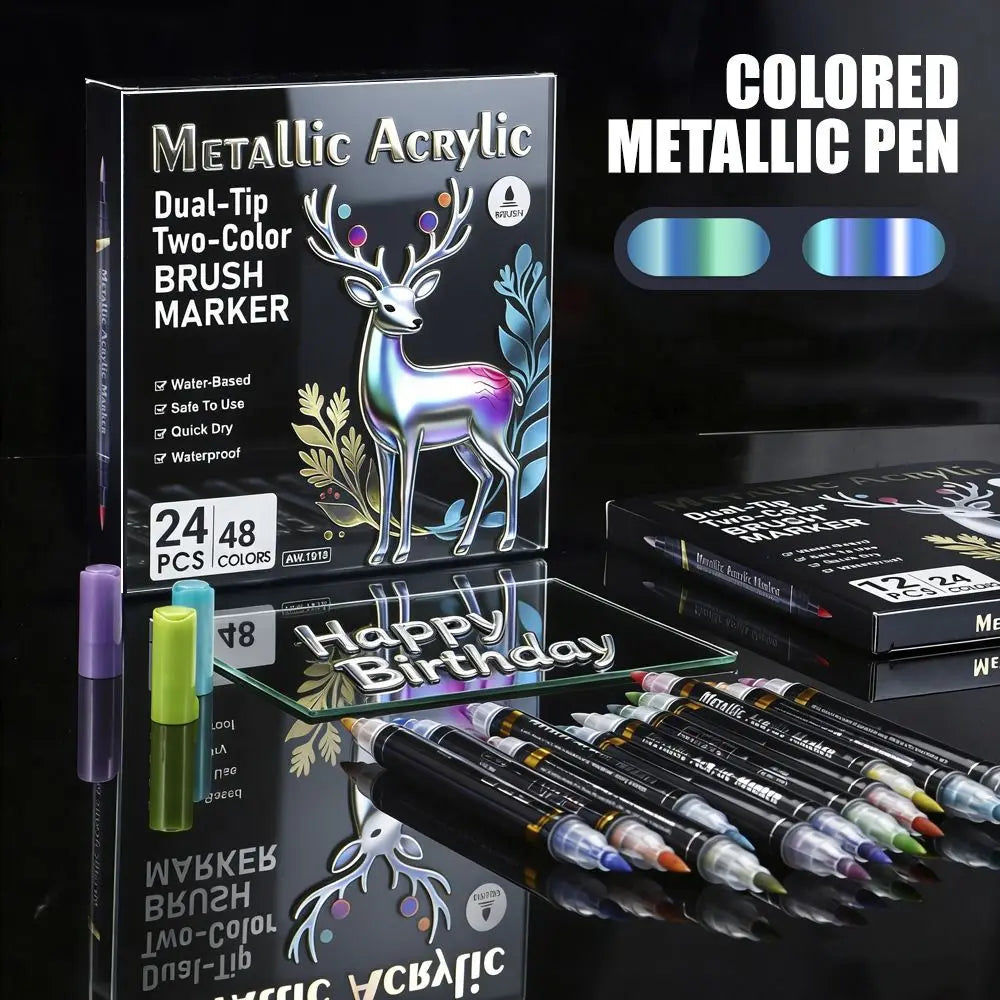Rotulador acrílico con tinta a base de agua, disponible en 6, 12 y 24 colores, con doble punta