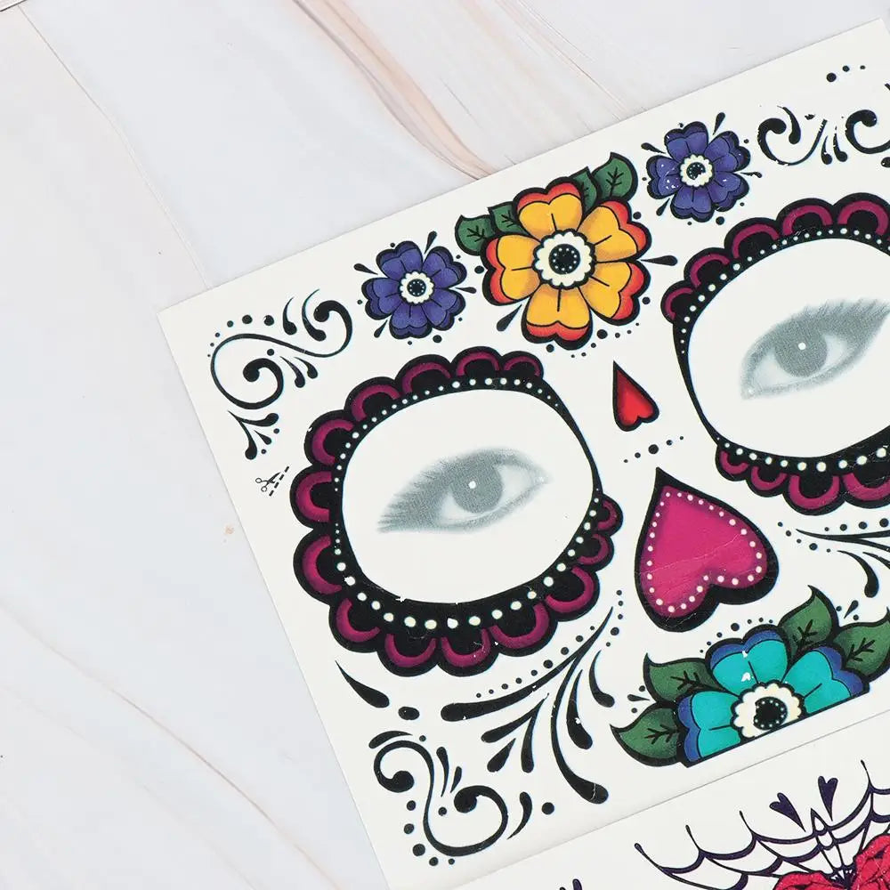 Tatuaje temporal de Día de los muertos, maquillaje Facial de Halloween impermeable, 1 unidad