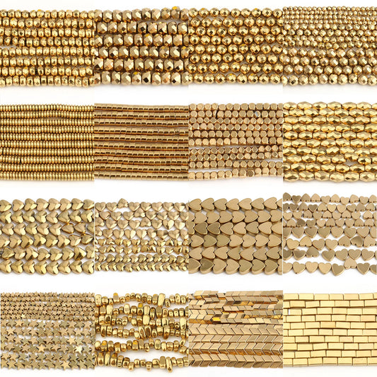 Mostacillas de hematita chapadas en oro Natural para fabricación de joyería