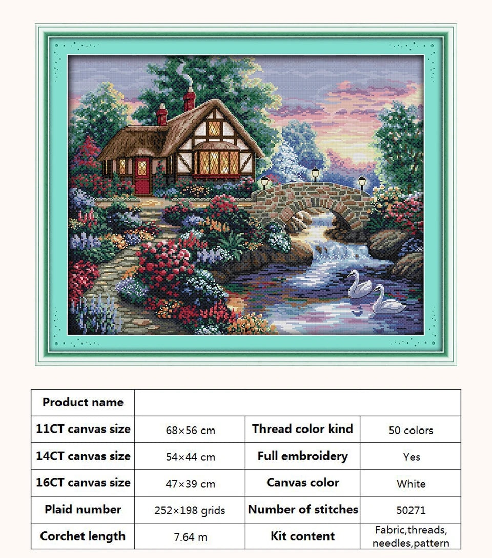 Kit de punto de cruz para manualidades,  con patrones de paisaje con Casa o cabaña,  11CT, 14CT, 16CT, DMC