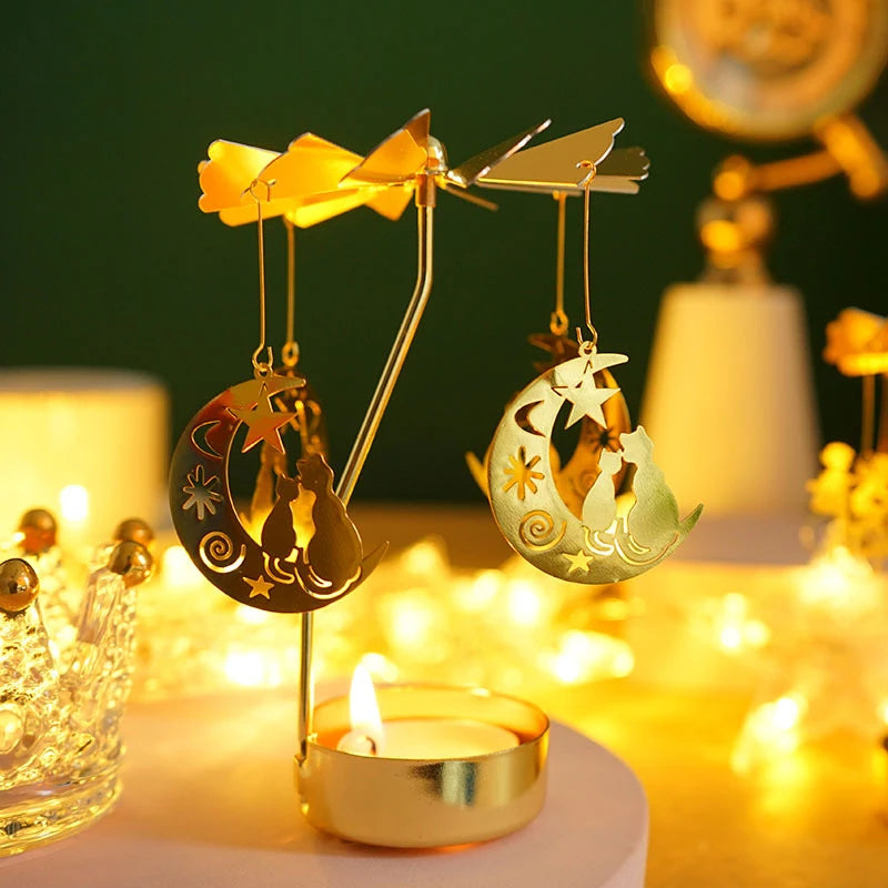 Porta velas giratorio de metal para decoración de Navidad