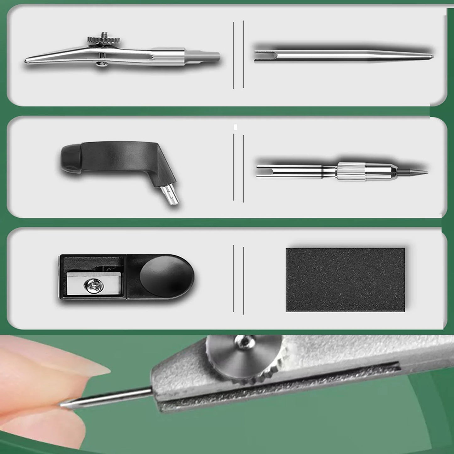 Juego de geometría con brazo oscilante de 7,8 pulgadas, juego de divisor transportador, regla de cuadrados, compás