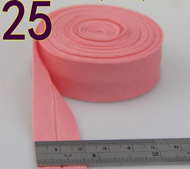 Sesgo, cinta al bies 100% de algodón, 20mm de ancho, 3/4 ",  con pliegue planchado, 5 mts
