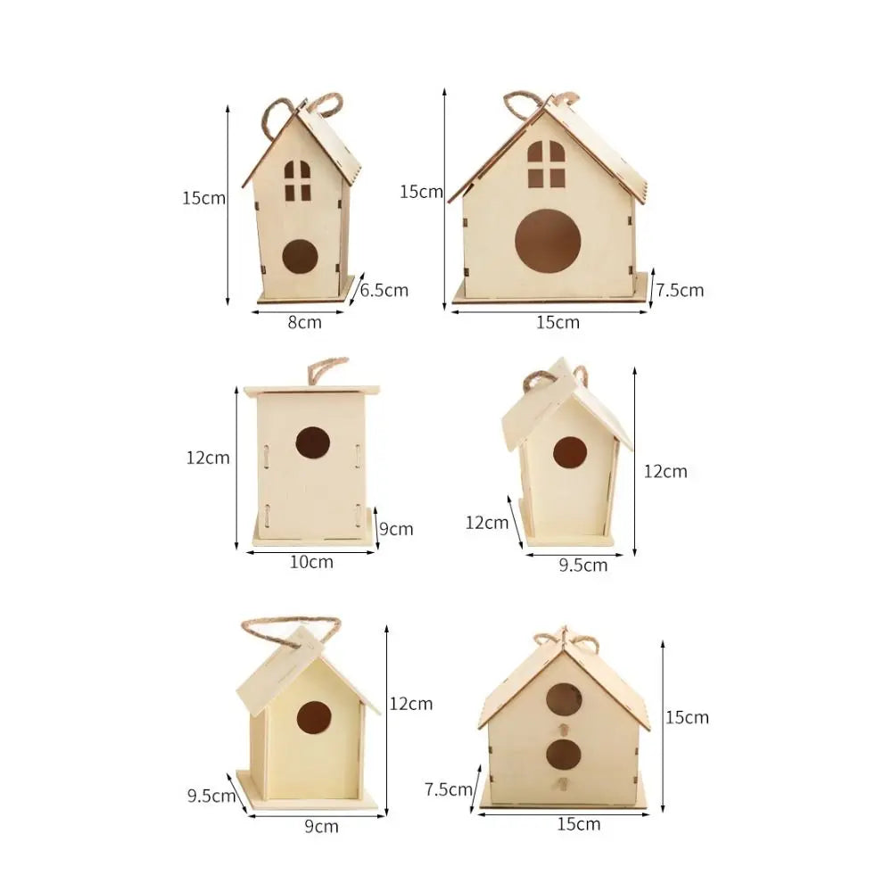 Casa para pájaros de madera con cuerda de cáñamo para colgar, pintar