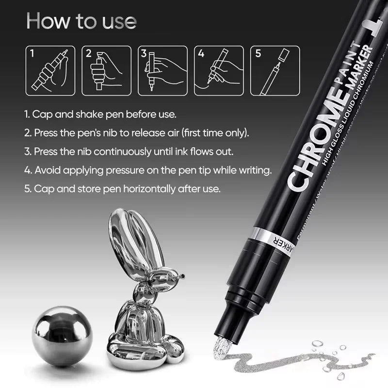 Rotulador de pintura cromada, lápices de pintura de espejo líquido reflectante, tinta dorada y plateada, punta de escritura de 1mm para modelo de metal, madera y plástico, 1/2/3 unidades