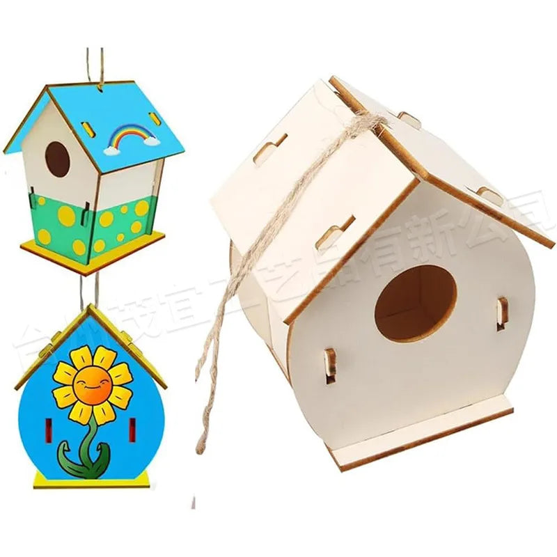 Seis tipos de casas de pájaros de madera ensambladas a mano, para pintar