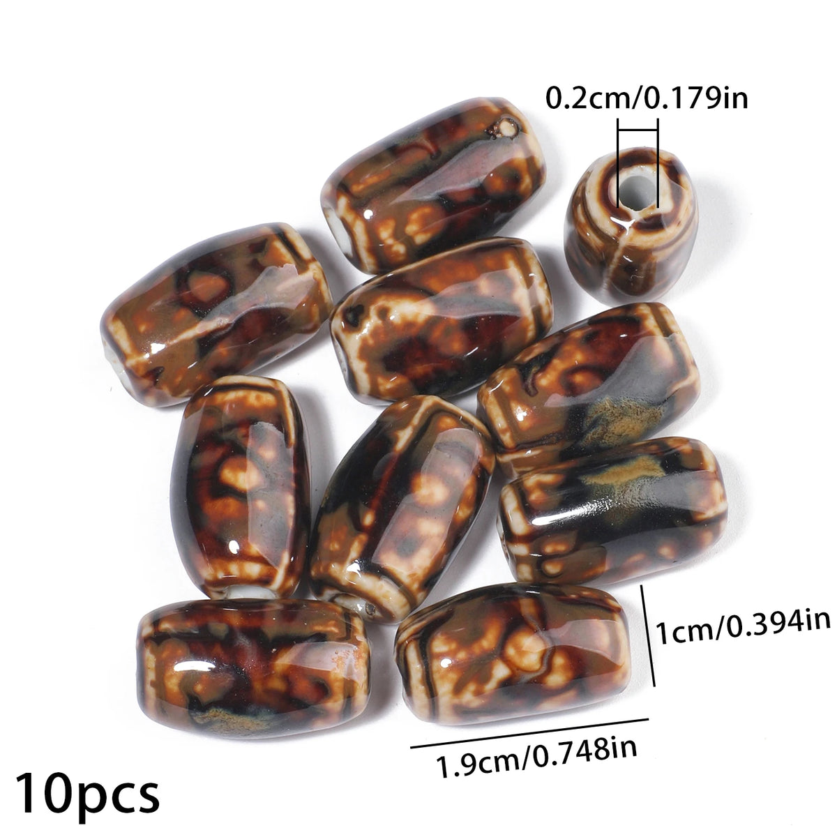 10x19mm, 10 Uds. Mostacillas de cerámica de tubo largo colorido