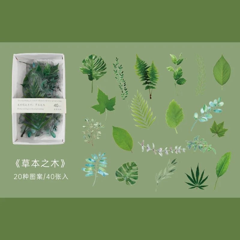 40 hojas de stickers vintage de plantas y flores