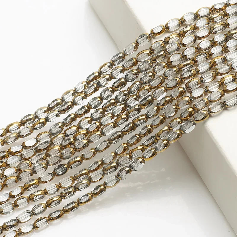 Mostacillas de cristal austriaco chapadas en dorado, cadenas de 50 piezas, cuentas ovaladas