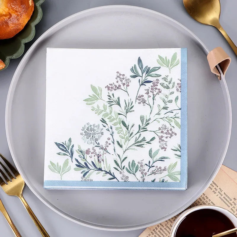Paquete de 20 Servilletas de Papel Desechables con Diseño de Plantas y Flores, 33x33cm, Decoupage