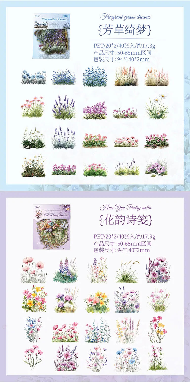 40/240 Uds. Stickers creativos vibrantes de plantas y flores