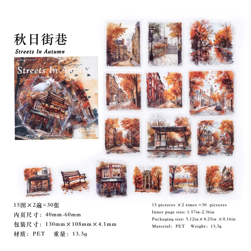 30 hojas de pegatinas de vida otoñal, Material decorativo creativo