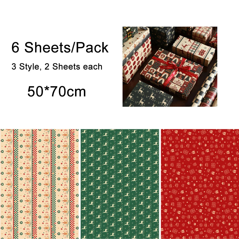 6 hojas de papel para envolver regalos de Navidad, muñeco de nieve, alce, Navidad, etc.