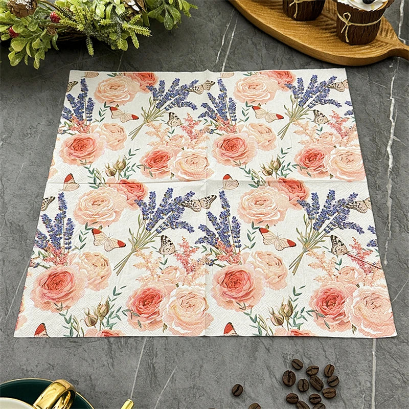 20/50 piezas de servilletas de 2 capas con diseño de rosas y lavanda de 33*33 cm