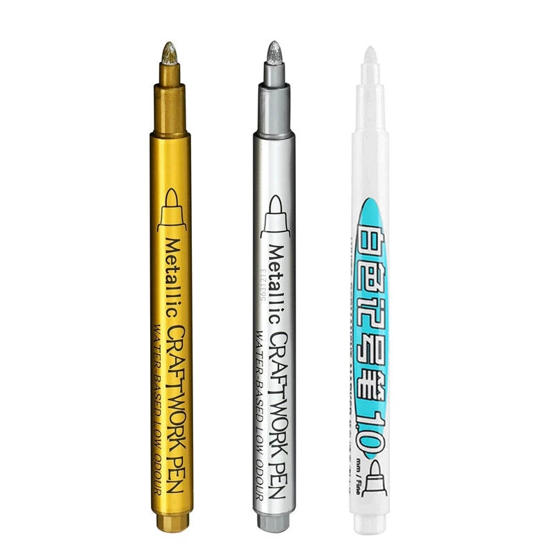 Juego de rotuladores metálicos de 1a 3 piezas, rotuladores de pintura, oro, plata y blanco, marcadores de arte permanente