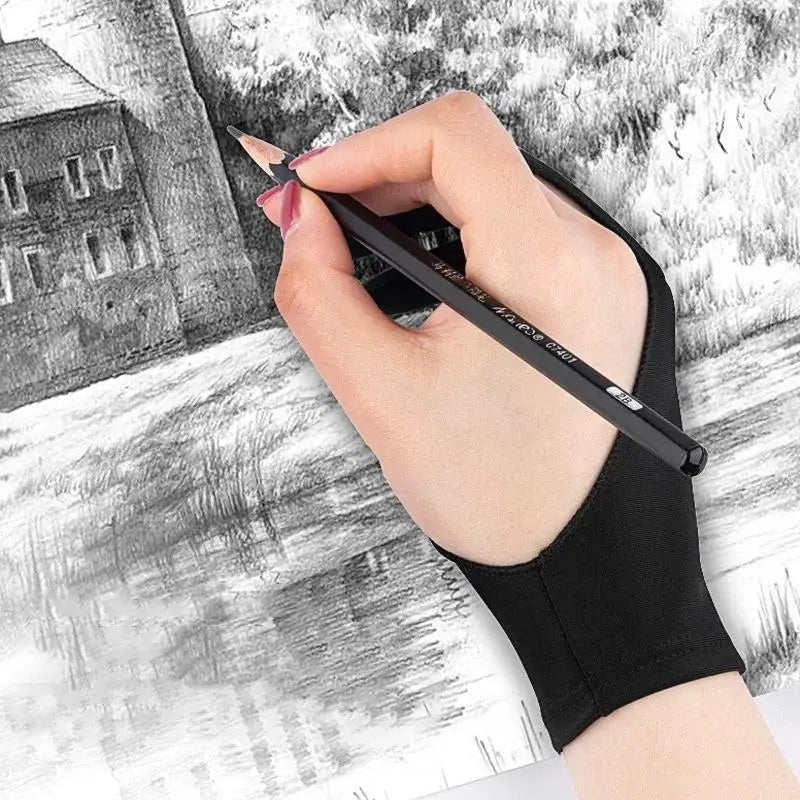 Guante de dibujo, guantes anti táctil de dos dedos, protector contra manchas, pintura