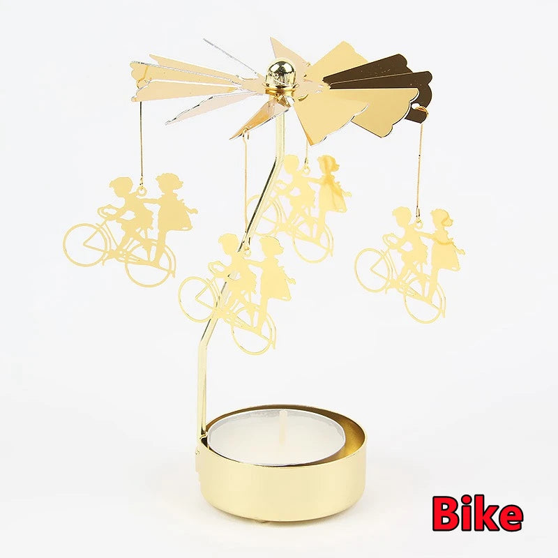 Porta velas giratorio de metal para decoración de Navidad