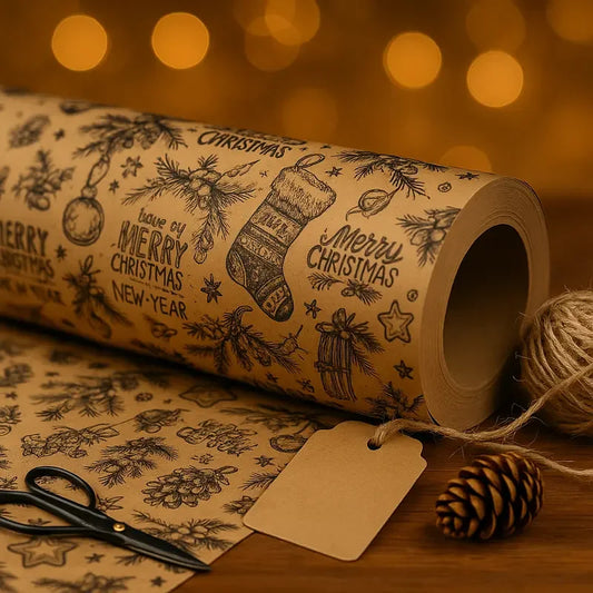 Papel de regalo de Navidad de 10 m/rollo, papel Kraft para embalaje