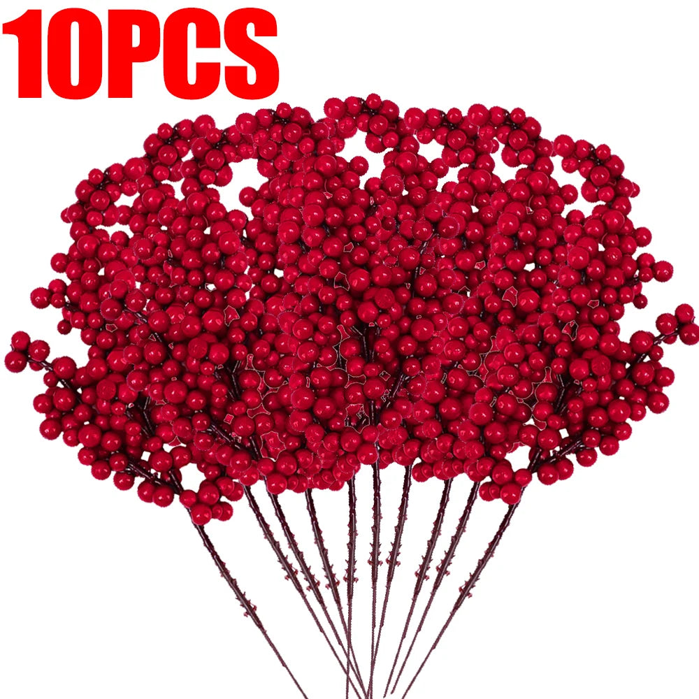 Simulación de bayas rojas artificiales, ramas de frutas navideñas para árbol de Navidad, adornos de mesa, decoración de corona