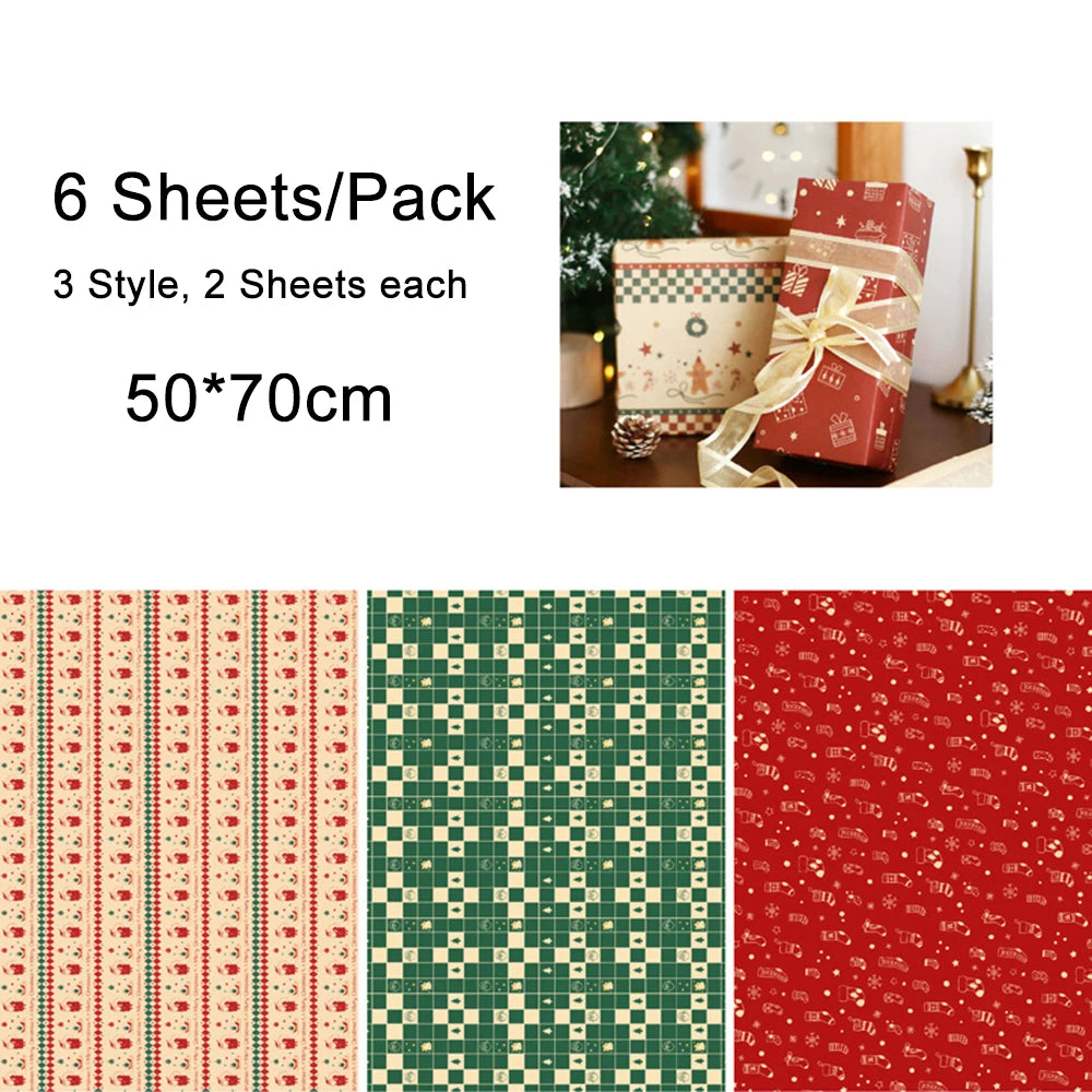 6 hojas de papel para envolver regalos de Navidad, muñeco de nieve, alce, Navidad, etc.