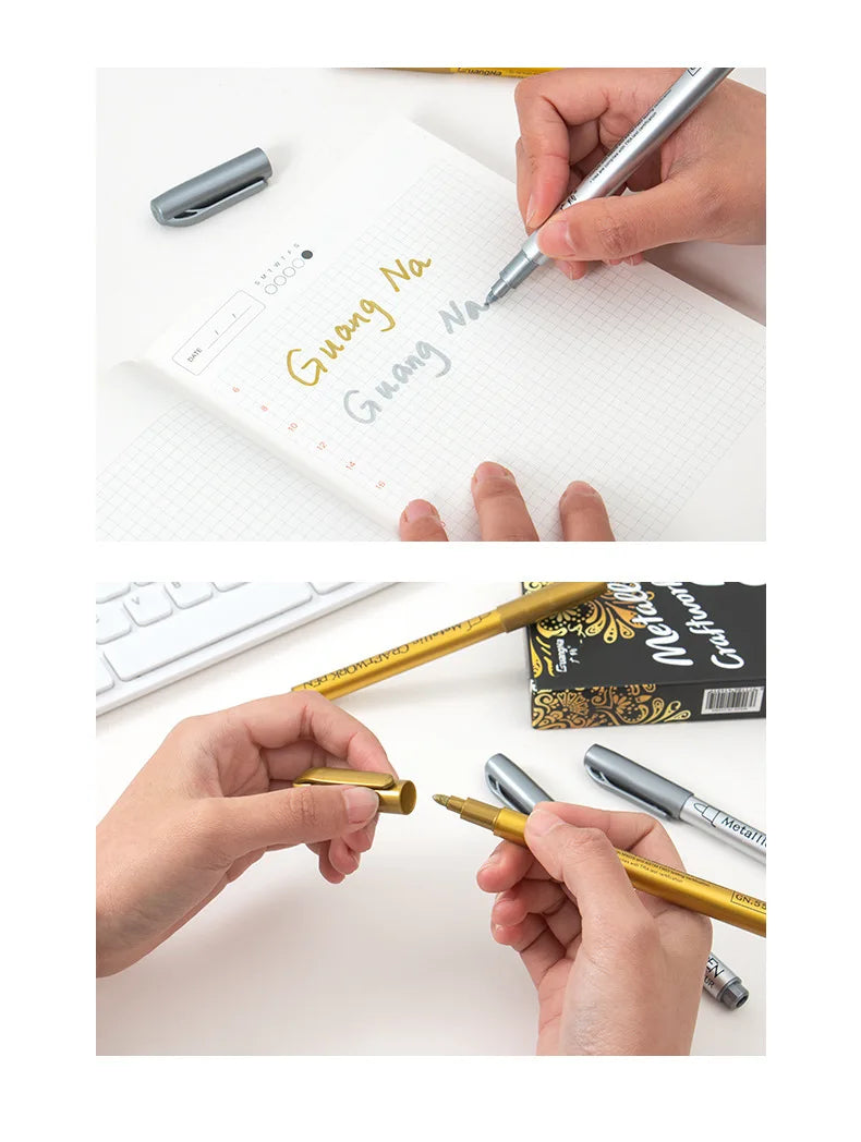 Bolígrafos de pintura acrílica permanente plateada/dorada, para pintura en variadas superficies, de punta suave/dura de 1-5MM