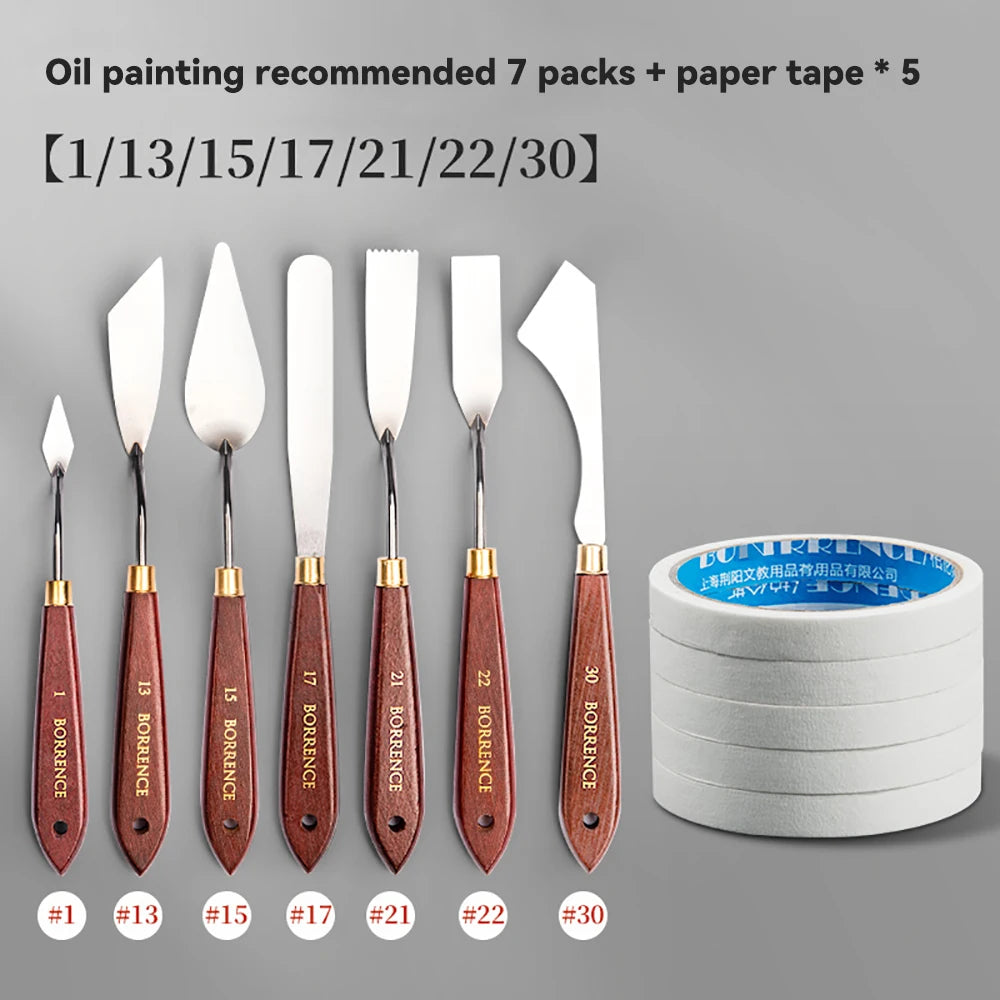 3/5/7 unids/set paleta cuchillo y espátula de acero inoxidable para pintura al óleo, mango de madera