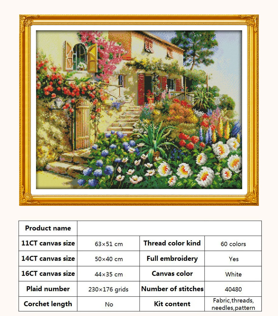 Kit de punto de cruz para manualidades,  con patrones de paisaje con Casa o cabaña,  11CT, 14CT, 16CT, DMC