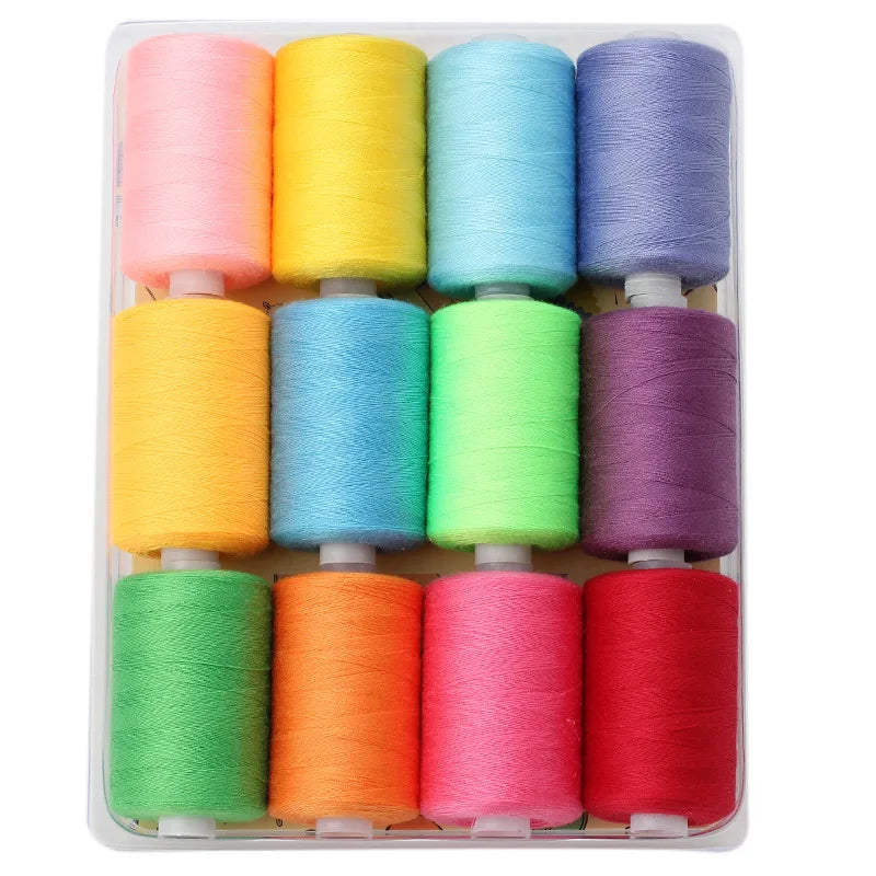 Rollo pequeño de hilo de poliéster para costura, conjunto de hilos de Color de 1000 yardas, 12 colores.