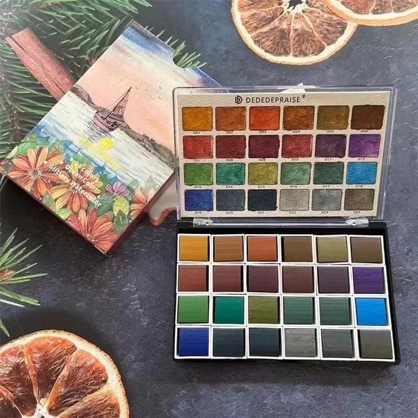 Juego de pinturas de Acuarela sólidas de 12 colores, pigmento nacarado texturizado, brillo metálico