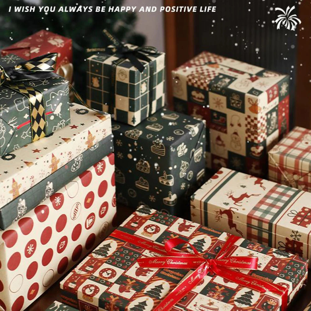 6 hojas de papel para envolver regalos de Navidad, muñeco de nieve, alce, Navidad, etc.