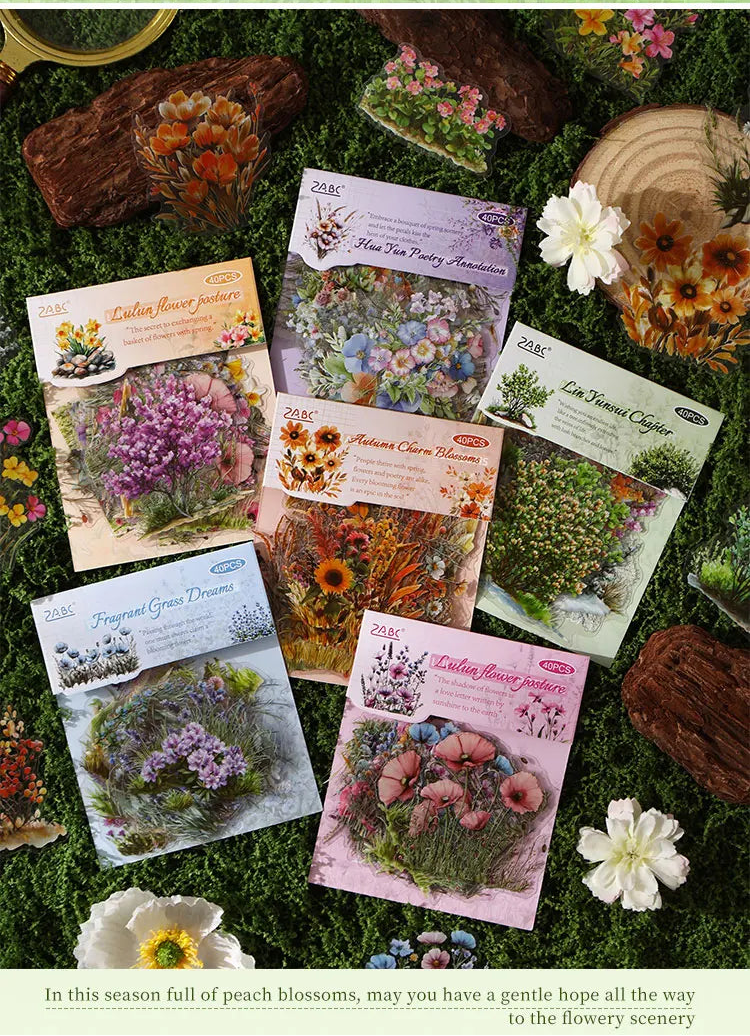 40/240 Uds. Stickers creativos vibrantes de plantas y flores