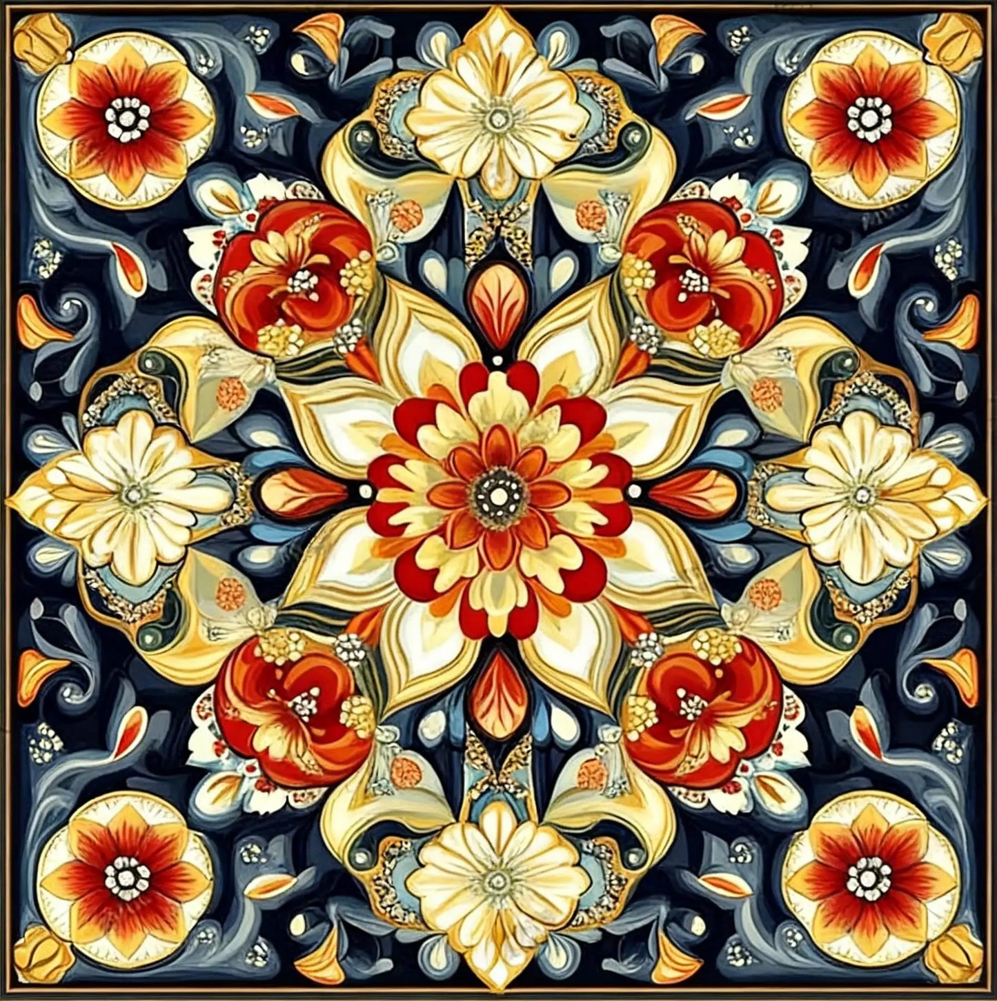 Kits de Punto de Cruz,  Mandala, Flores Abstractas, 11Ct, Imagen Impresa