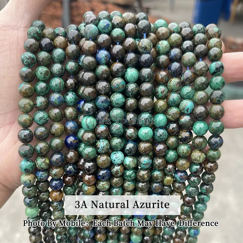 Mostacillas de piedra de crisocola de azurita natural, redondo para fabricación de joyas, 6, 8, 10mm