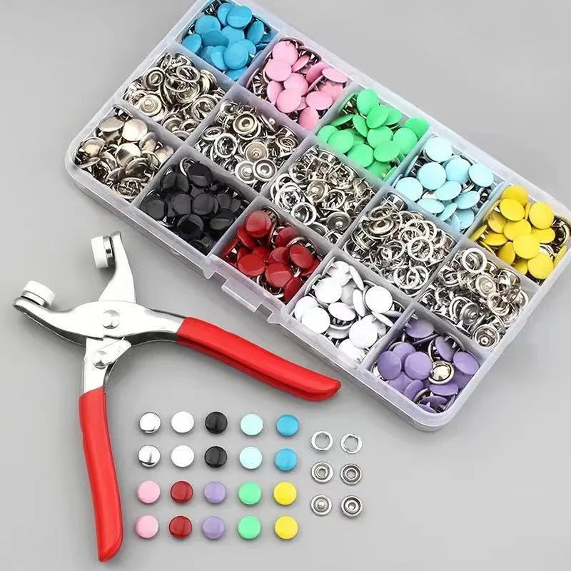 Juego de Herramientas de Alicate Sólido, Broches a Presión para Instalar en Ropa y Bolsos. 50/100 Piezas Botones Metálicos de Colores.