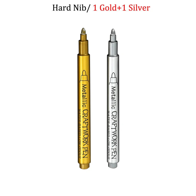 Bolígrafos de pintura acrílica permanente plateada/dorada, para pintura en variadas superficies, de punta suave/dura de 1-5MM