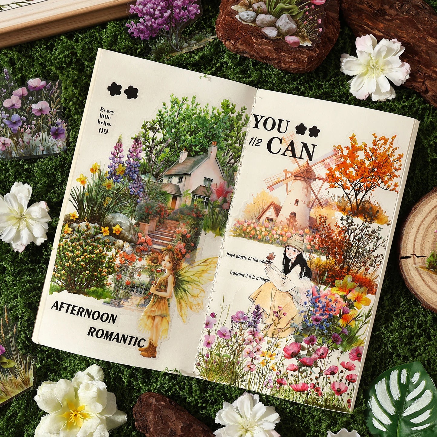40/240 Uds. Stickers creativos vibrantes de plantas y flores