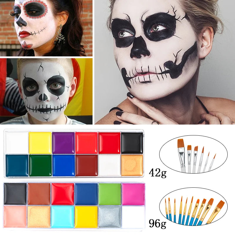 Kit de pintura con pinceles para niños y adultos, maquillaje corporal, arte corporal, ingrediente seguro, 12/20 colores