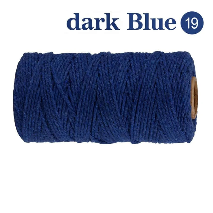 Cuerda de Algodón Puro para Macramé, de 2mm y 100M, 20 Colores