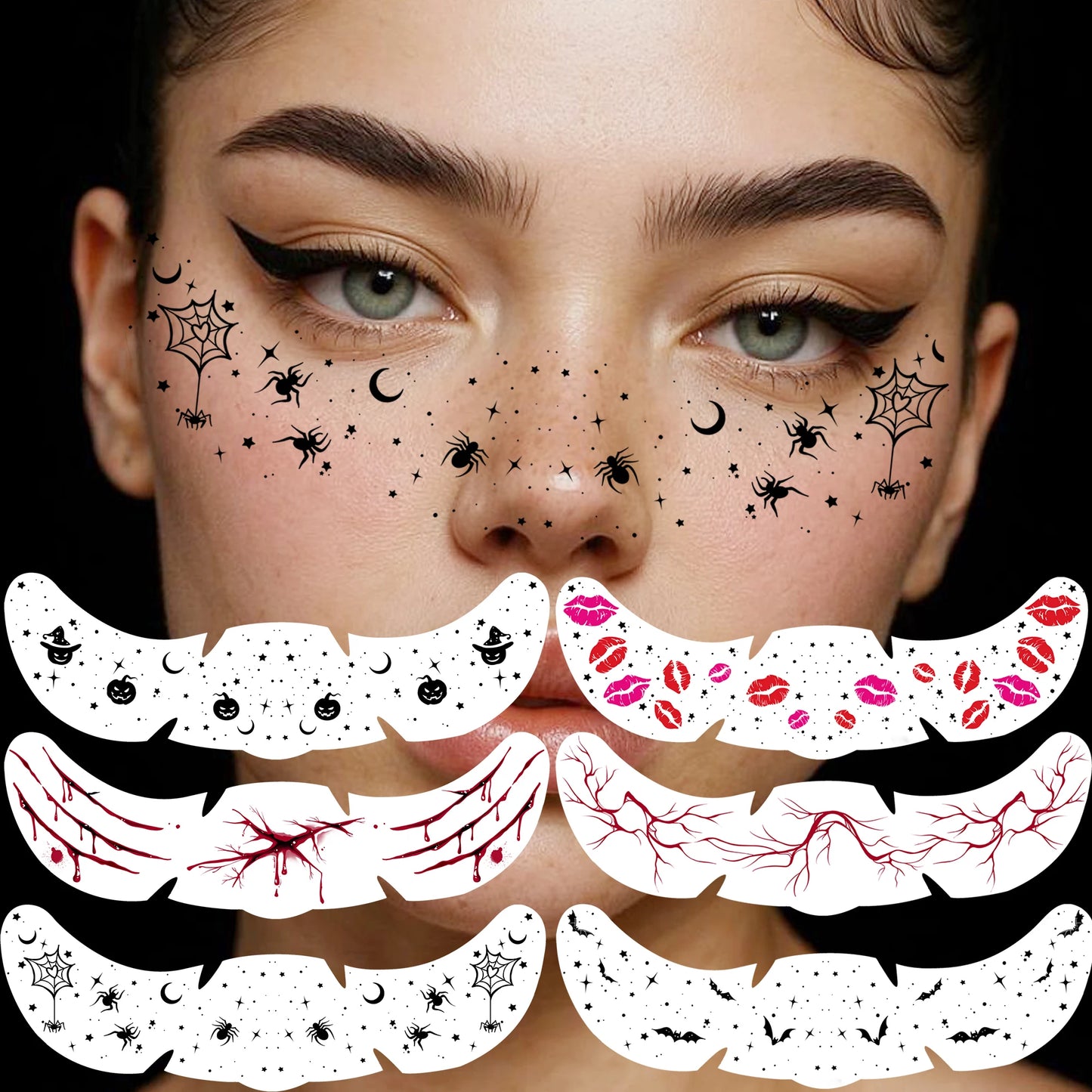 6 Hojas de Tatuajes Temporales para Halloween, Duraderos e Impermeables para Hombres y Mujeres