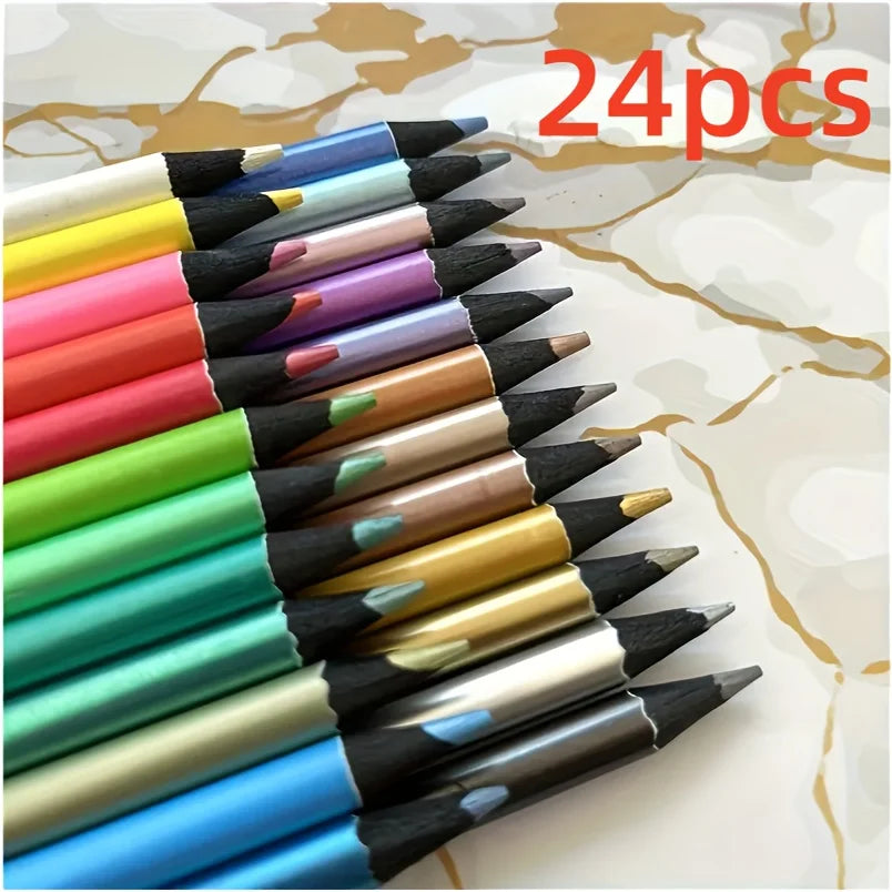 Lápices de colores metálicos de 12/24/50/72 piezas, núcleo suave con colores vibrantes