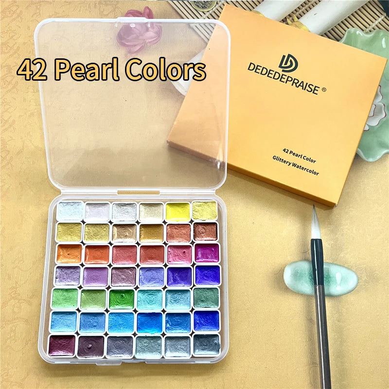 Juego de pinturas de Acuarela sólidas de 12 colores, pigmento nacarado texturizado, brillo metálico