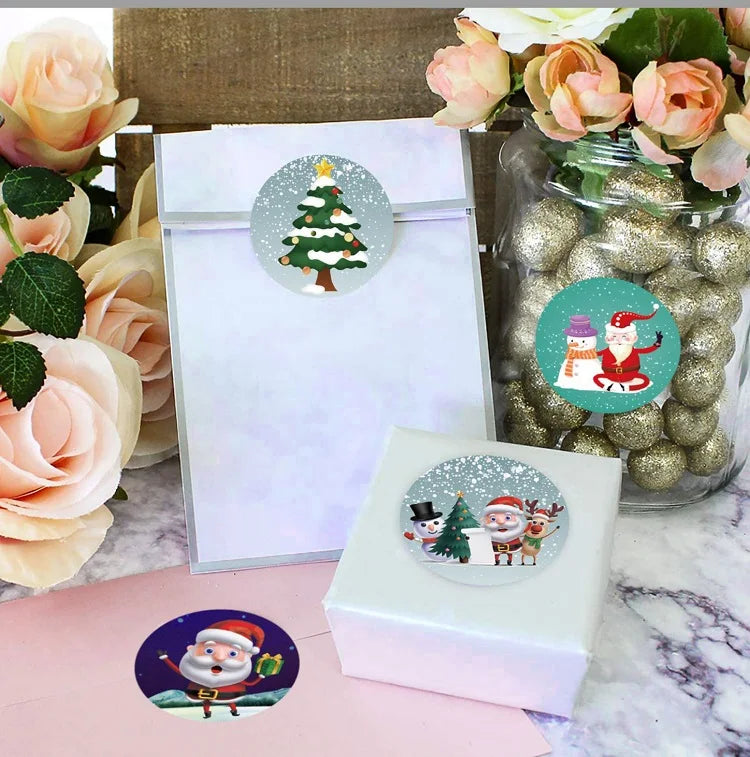 Pegatina de dibujos de Navidad, rollo de pegatinas para regalos (100 a 500 etiquetas)