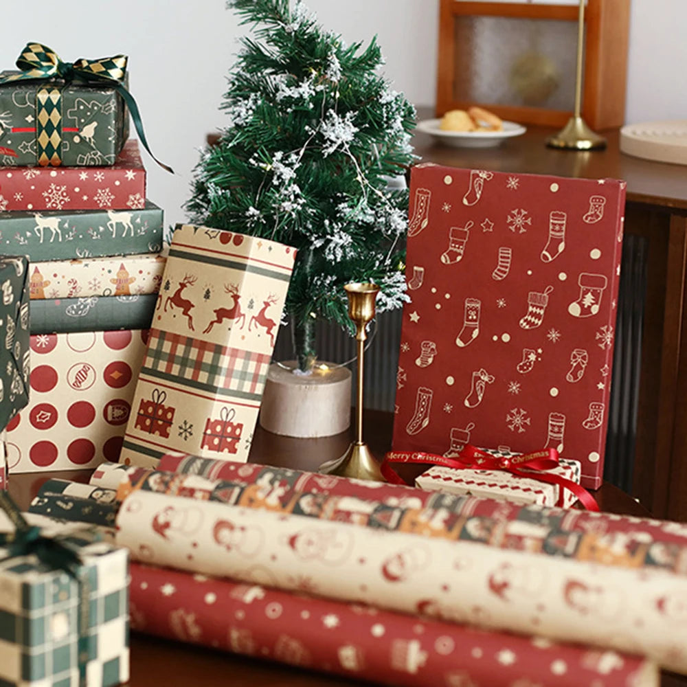 6 hojas de papel para envolver regalos de Navidad, muñeco de nieve, alce, Navidad, etc.