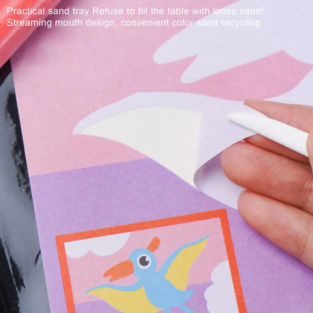 Kits de arte de arena para niños, 12 colores de arena, 16 imágenes , 1 bandeja, 1 herramienta de arte con pincel