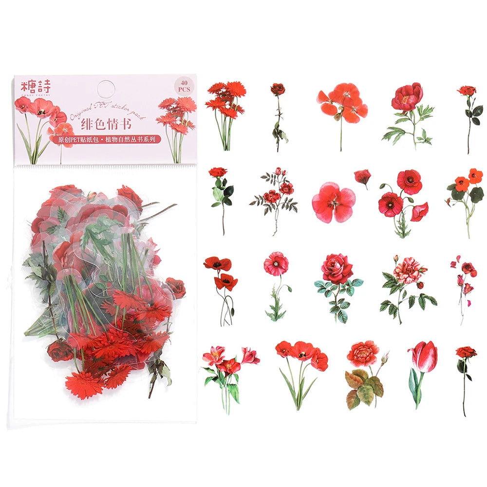 40 unids/bolsa planta naturaleza flor decorativa PVC stickers para manualidades
